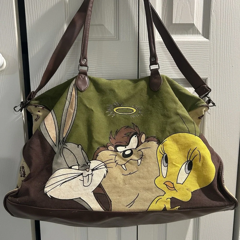 Vtg 1993 Looney Tunes Duffle Bag Tasmanian Devil Bugs Bunny Tweety Overnight